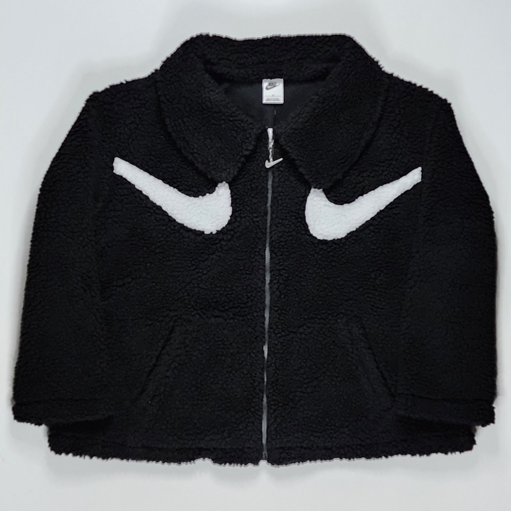 Nike Womens Sz 1x NSW Sportswear Swoosh Full-Zip Jacket Sherpa Faux Fur Black